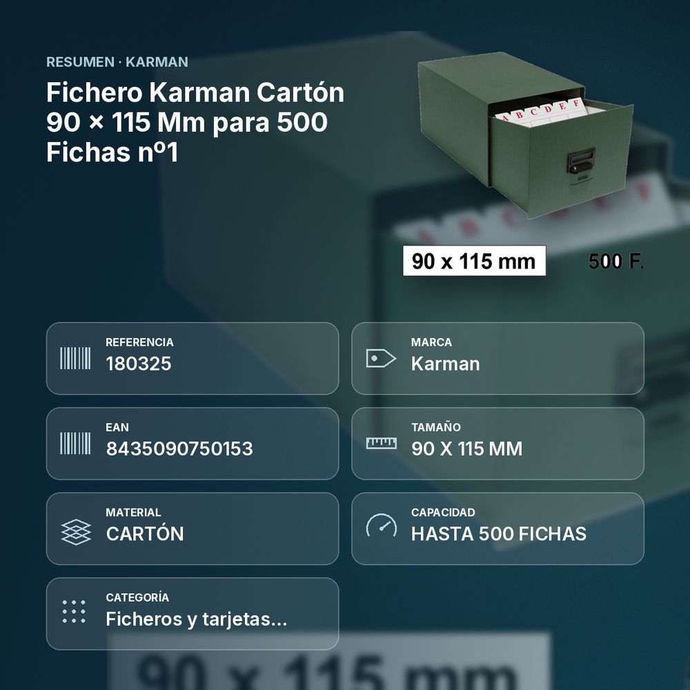 FICHERO KARMAN CARTÓN 90 X 115 MM PARA 500 FICHAS Nº1 - resumen de atributos