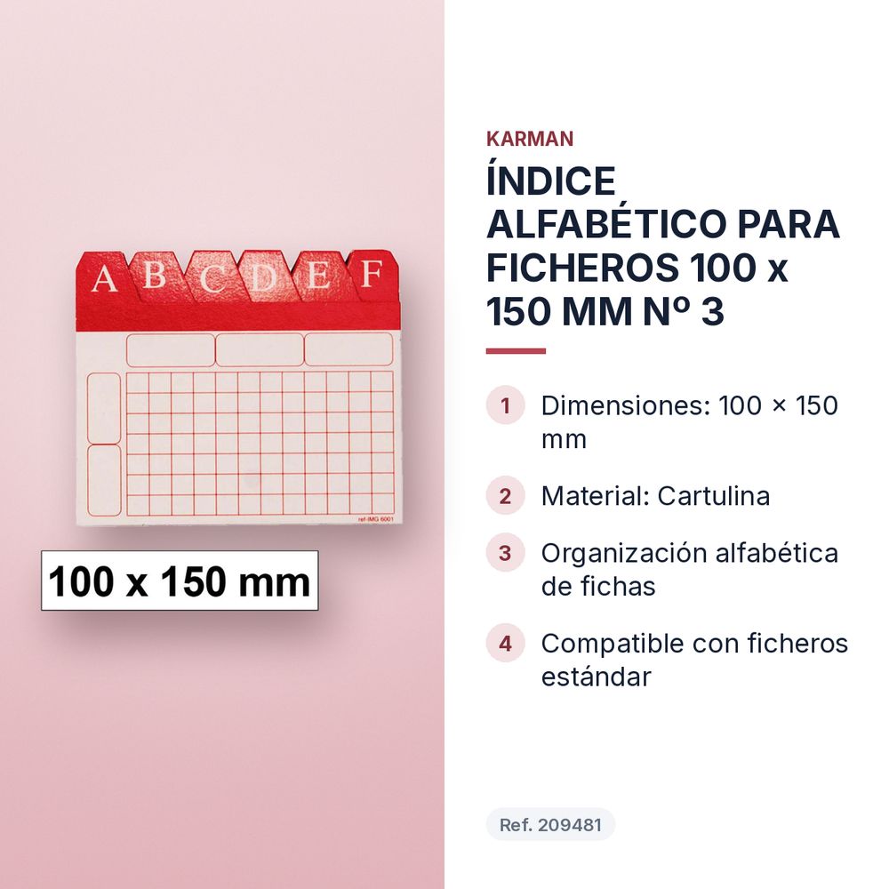 ÍNDICE ALFABÉTICO PARA FICHEROS 100 x 150 MM Nº 3 - características principales