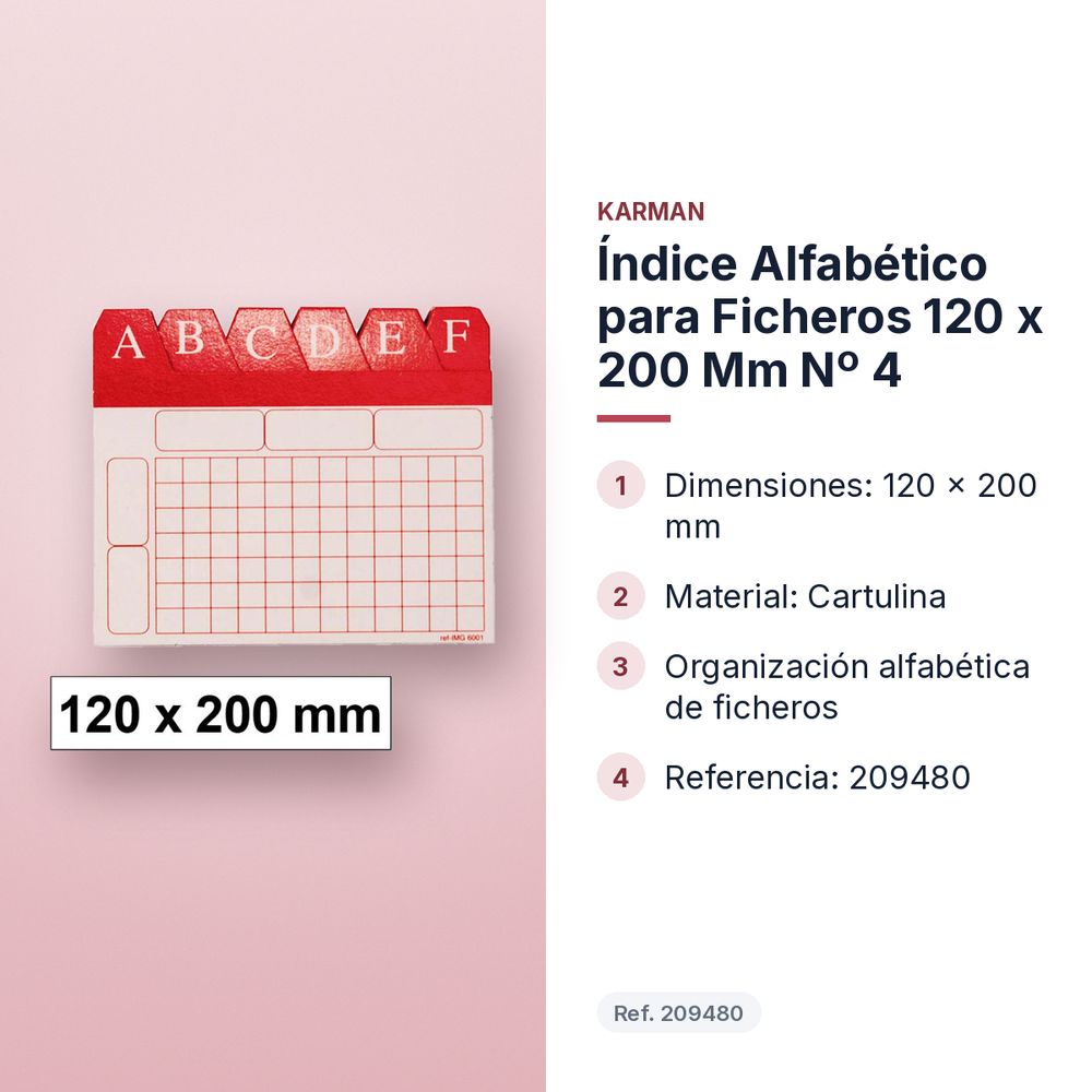 ÍNDICE ALFABÉTICO PARA FICHEROS 120 X 200 MM Nº 4 - características principales