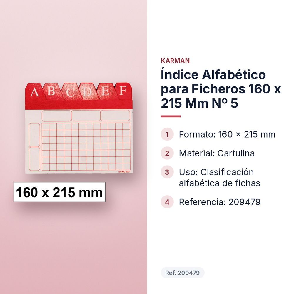 ÍNDICE ALFABÉTICO PARA FICHEROS 160 X 215 MM Nº 5 - características principales