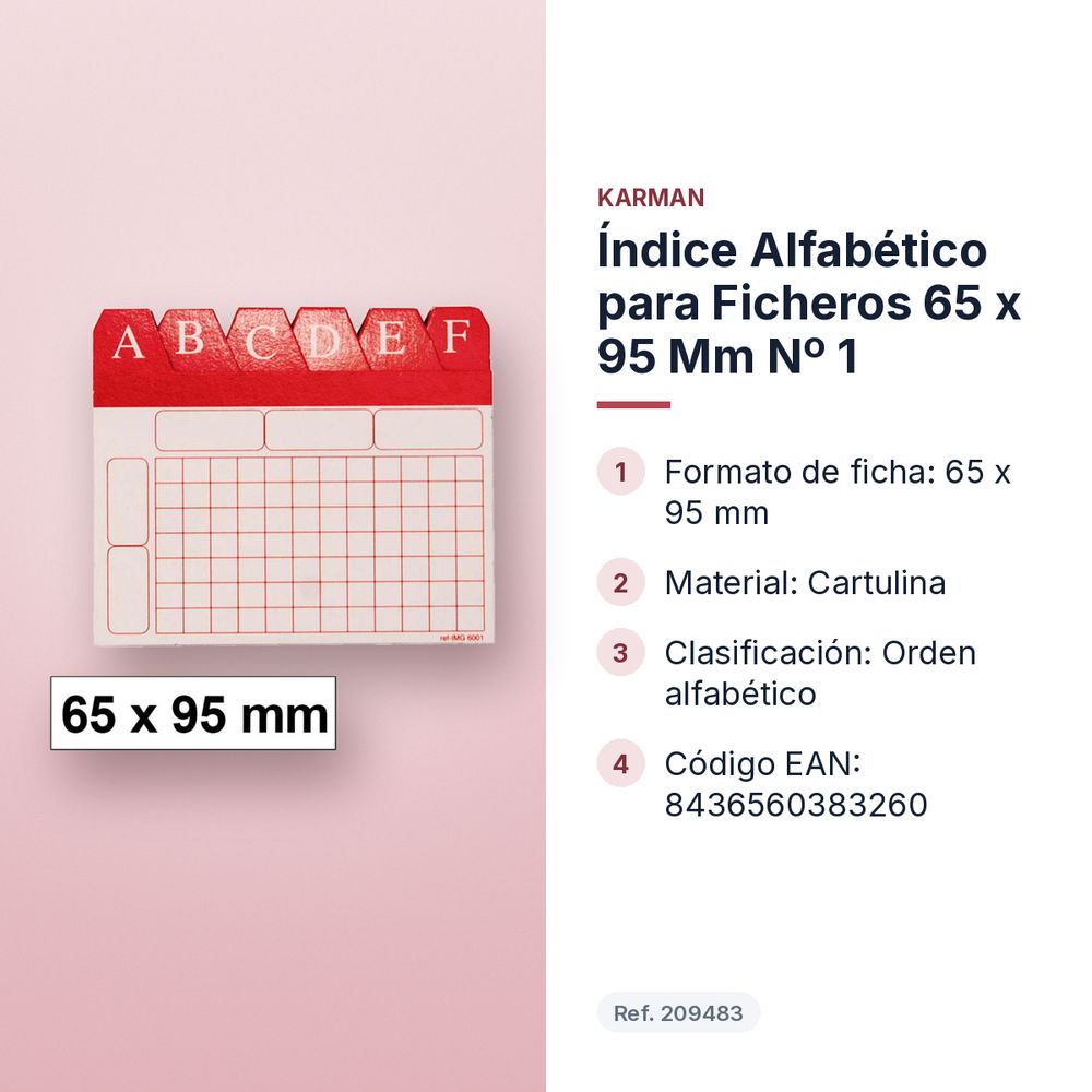 ÍNDICE ALFABÉTICO PARA FICHEROS 65 X 95 MM Nº 1 - características principales
