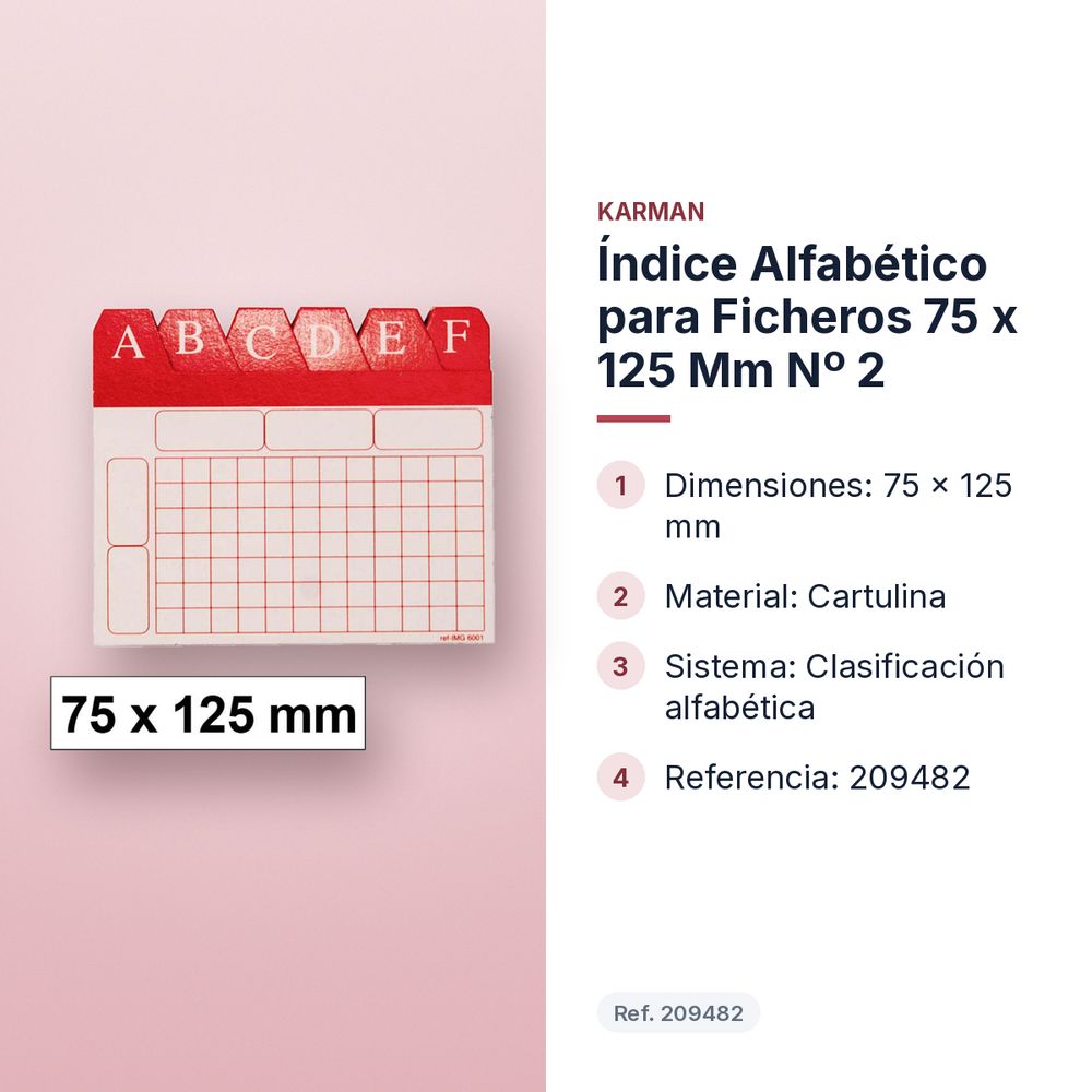 ÍNDICE ALFABÉTICO PARA FICHEROS 75 X 125 MM Nº 2 - características principales