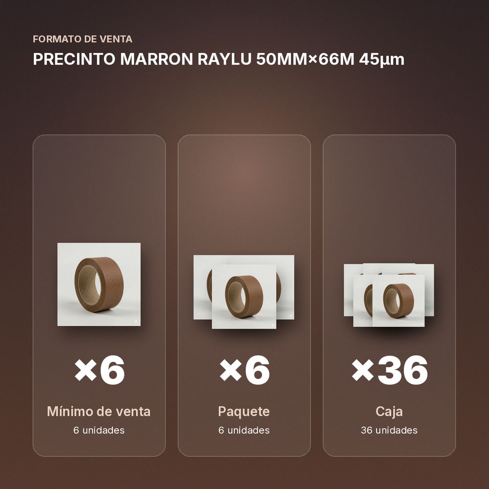 PRECINTO MARRON RAYLU 50MM×66M 45µm  - formato de venta: paquete de 6, caja de 36