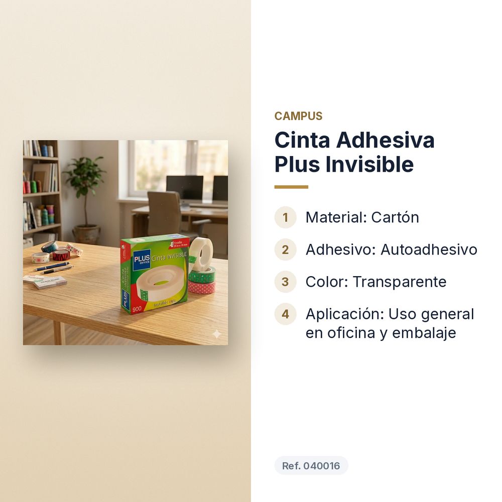 CINTA ADHESIVA PLUS INVISIBLE - características principales