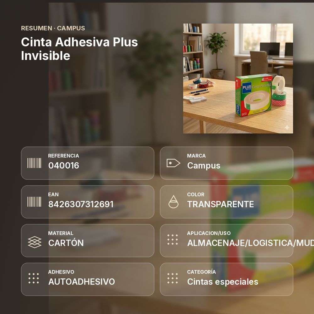 CINTA ADHESIVA PLUS INVISIBLE - resumen de atributos