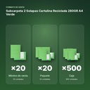 SUBCARPETA 2 SOLAPAS CARTULINA RECICLADA 280GR A4 VERDE - formato de venta: paquete de 20, caja de 500