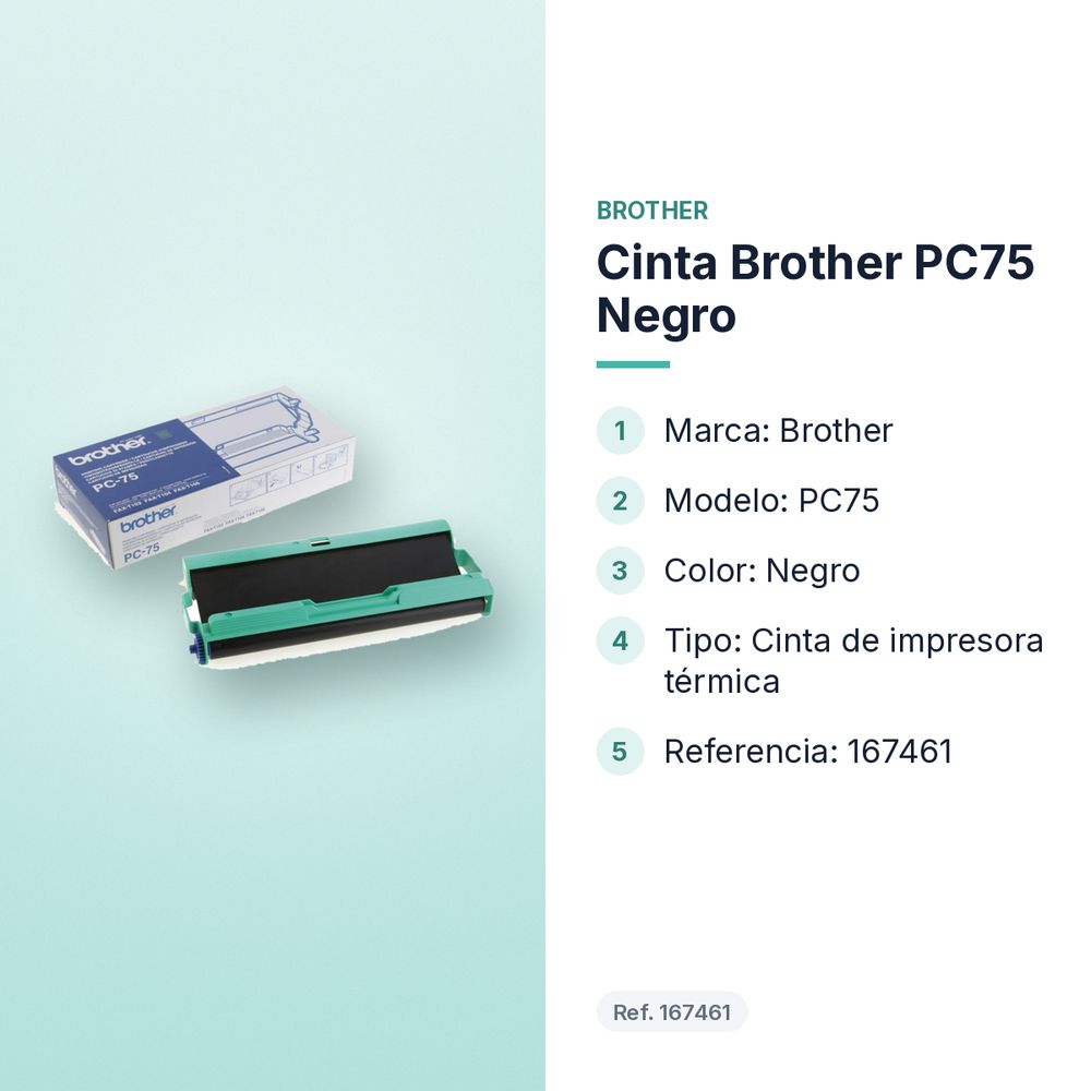 CINTA BROTHER PC75 NEGRO - características principales