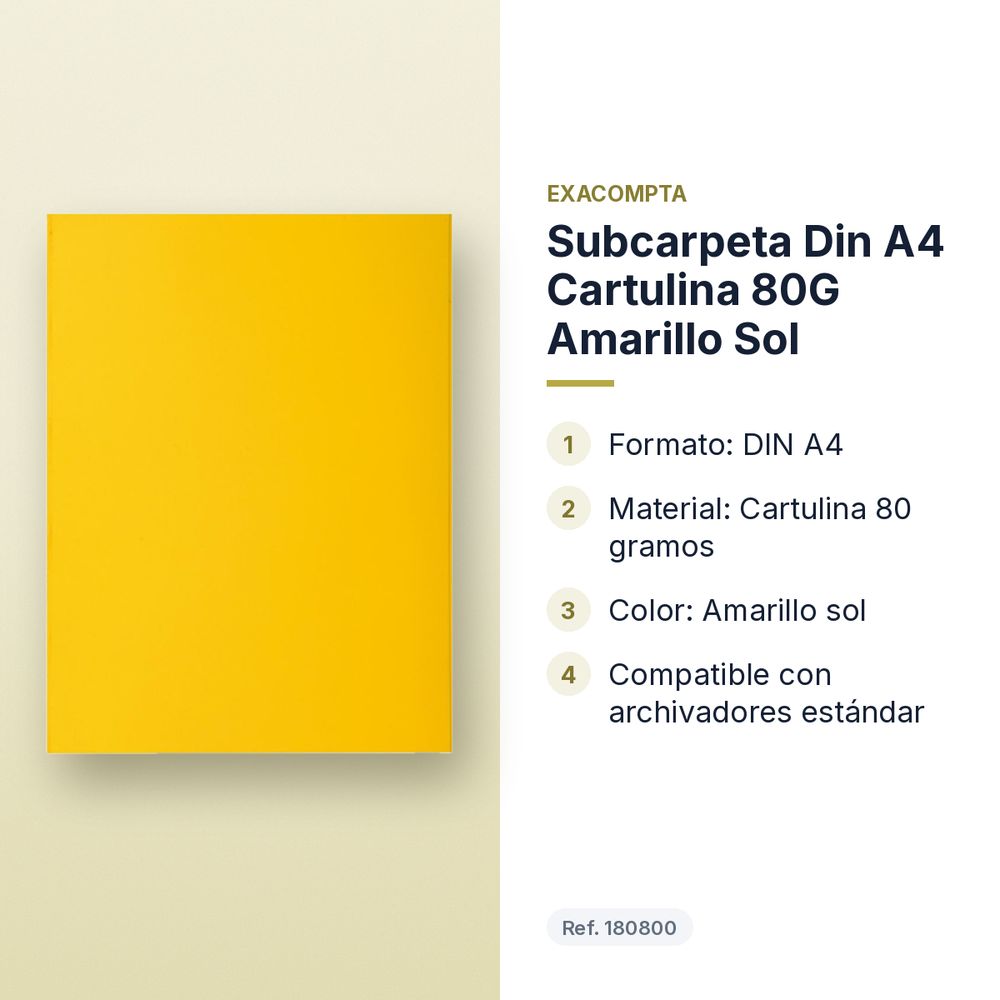 SUBCARPETA DIN A4 CARTULINA 80G AMARILLO SOL - características principales