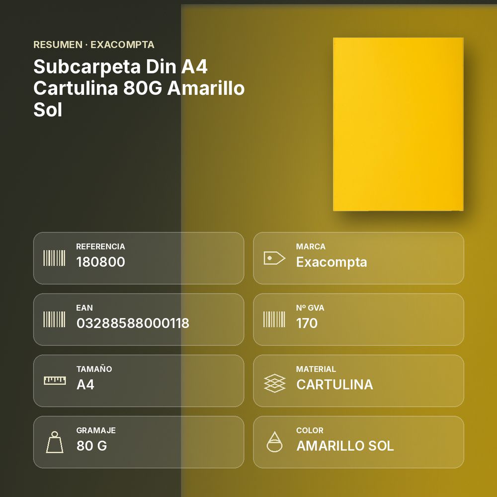SUBCARPETA DIN A4 CARTULINA 80G AMARILLO SOL - resumen de atributos