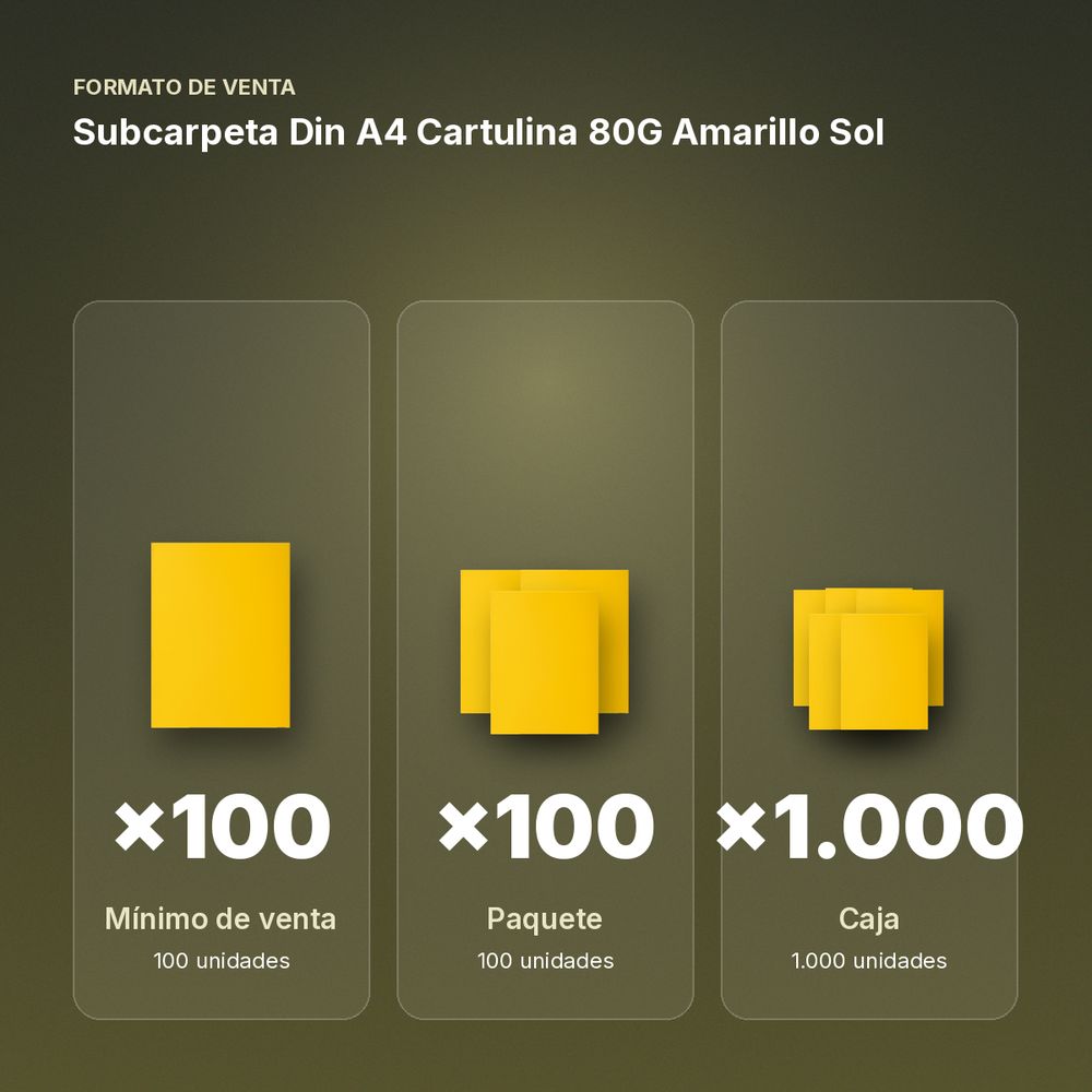 SUBCARPETA DIN A4 CARTULINA 80G AMARILLO SOL - formato de venta: paquete de 100, caja de 1000