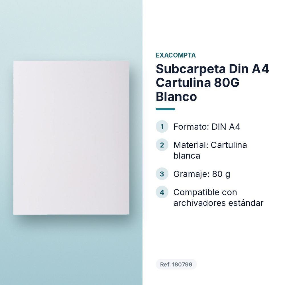 SUBCARPETA DIN A4 CARTULINA 80G BLANCO - características principales