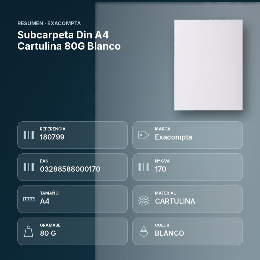 SUBCARPETA DIN A4 CARTULINA 80G BLANCO - resumen de atributos