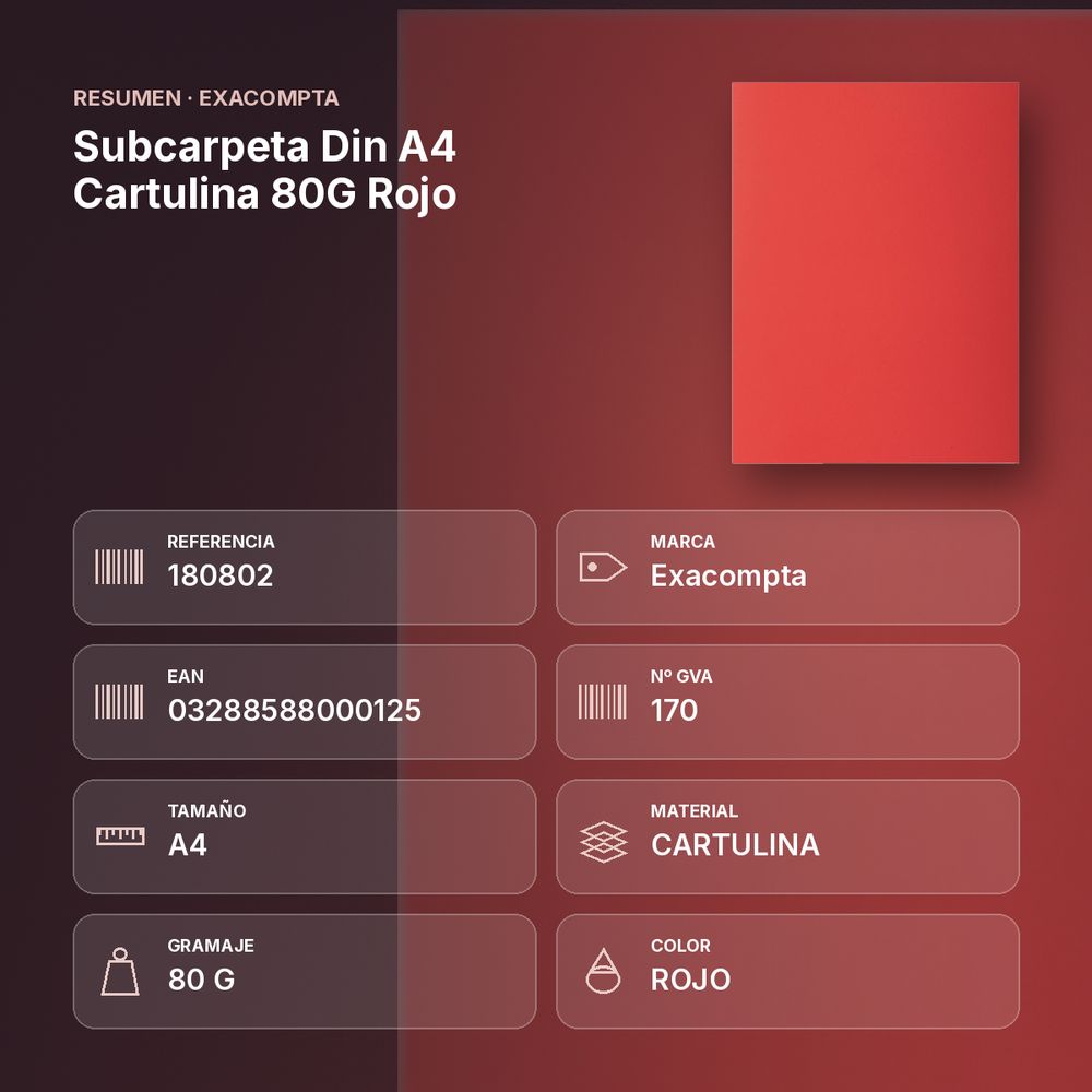 SUBCARPETA DIN A4 CARTULINA 80G ROJO - resumen de atributos