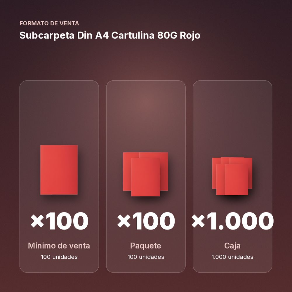 SUBCARPETA DIN A4 CARTULINA 80G ROJO - formato de venta: paquete de 100, caja de 1000