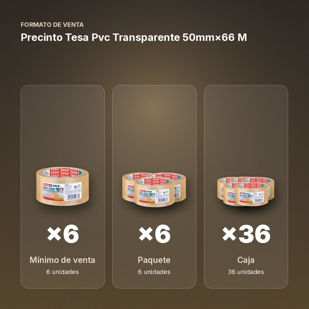 PRECINTO TESA PVC TRANSPARENTE 50MM×66 M - formato de venta: paquete de 6, caja de 36