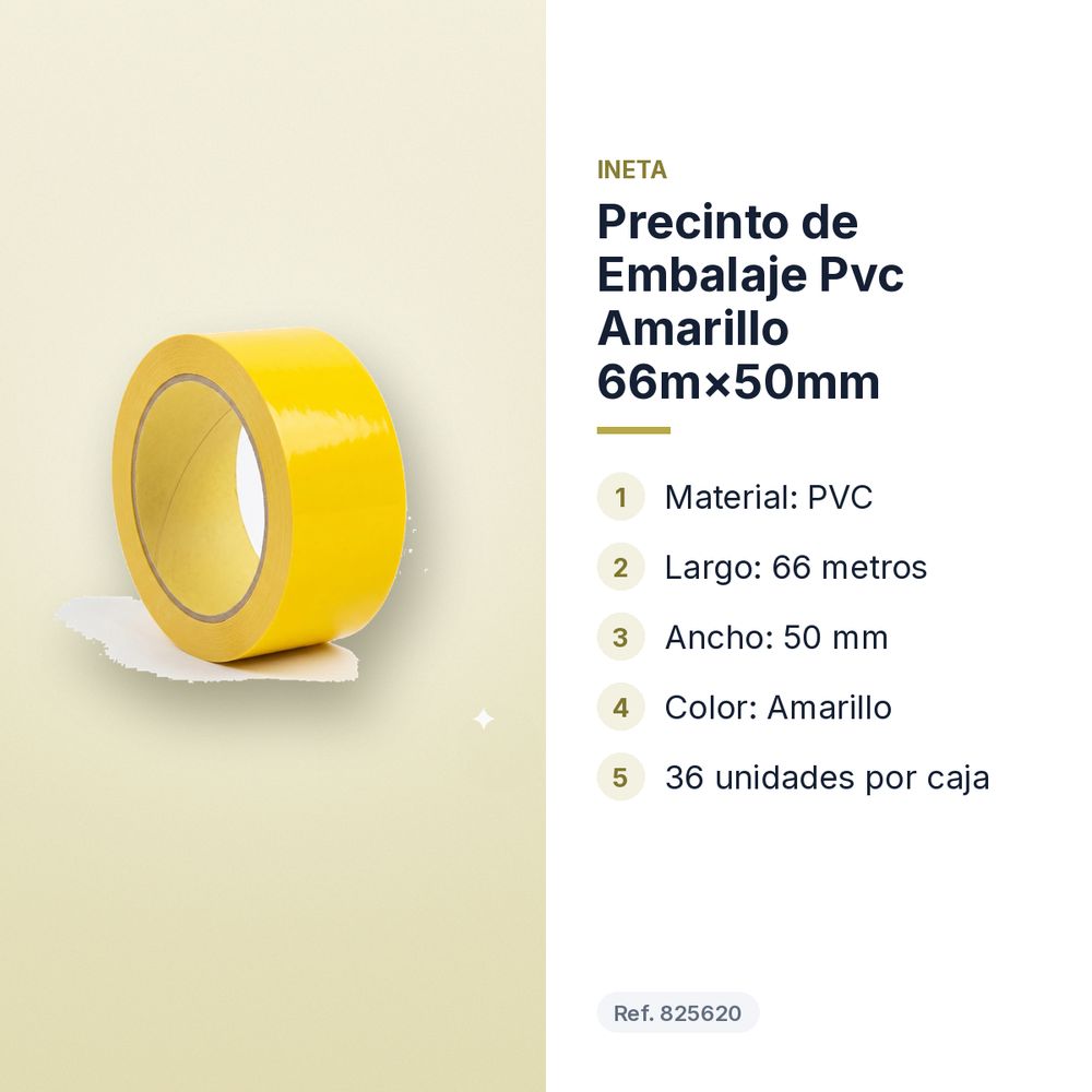 PRECINTO DE EMBALAJE PVC AMARILLO 66M×50MM - características principales