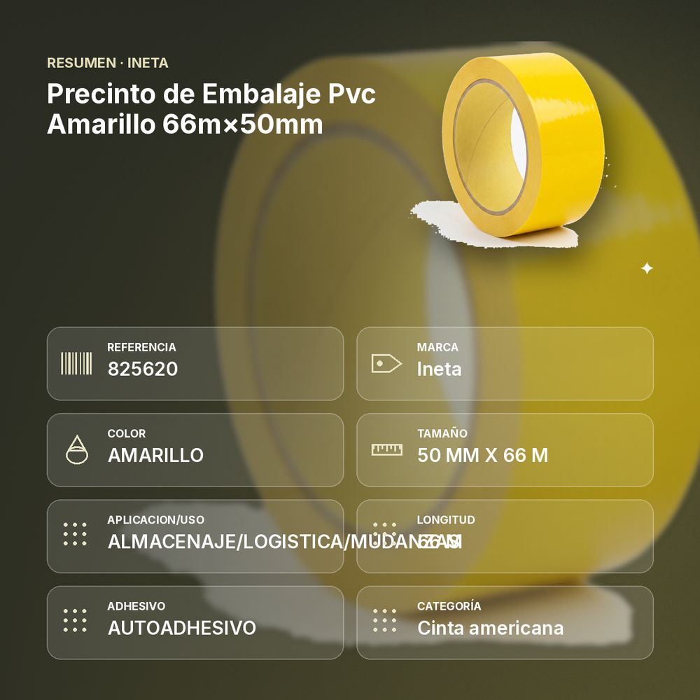 PRECINTO DE EMBALAJE PVC AMARILLO 66M×50MM - resumen de atributos