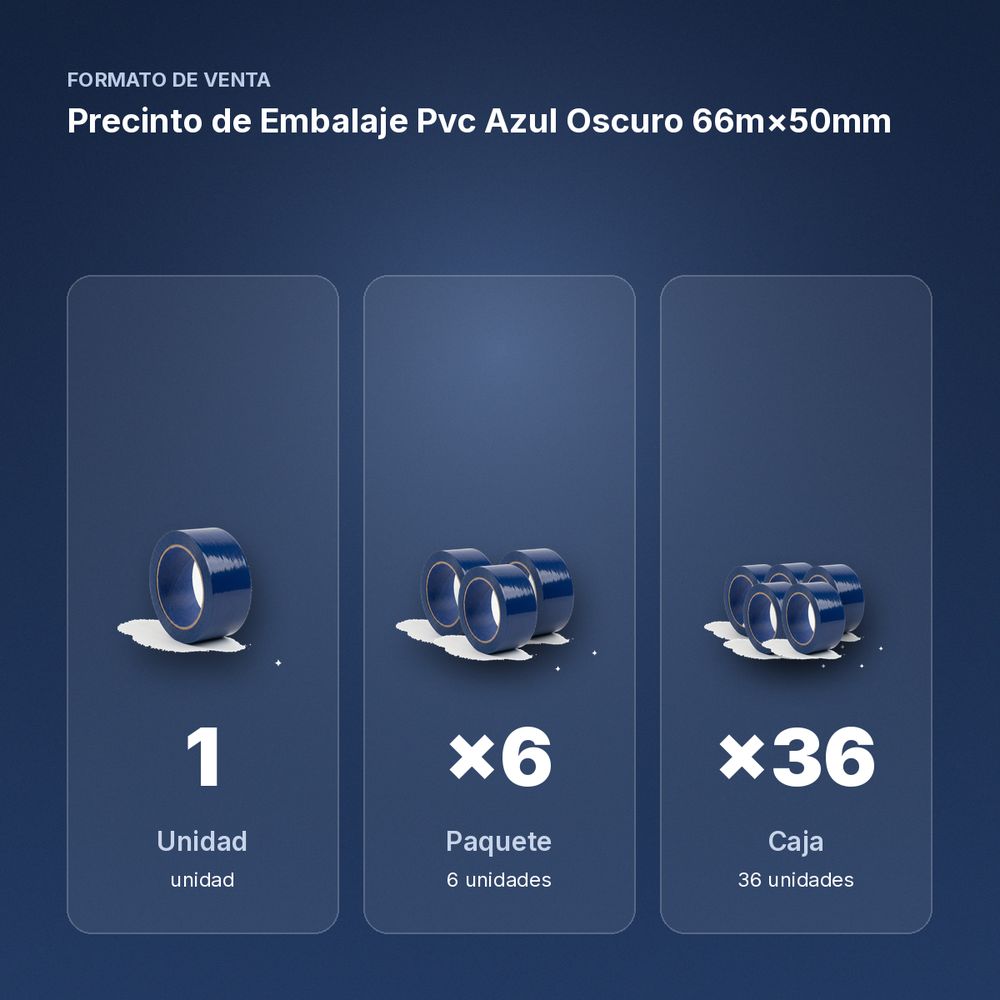 PRECINTO DE EMBALAJE PVC AZUL OSCURO 66M×50MM - formato de venta: paquete de 6, caja de 36