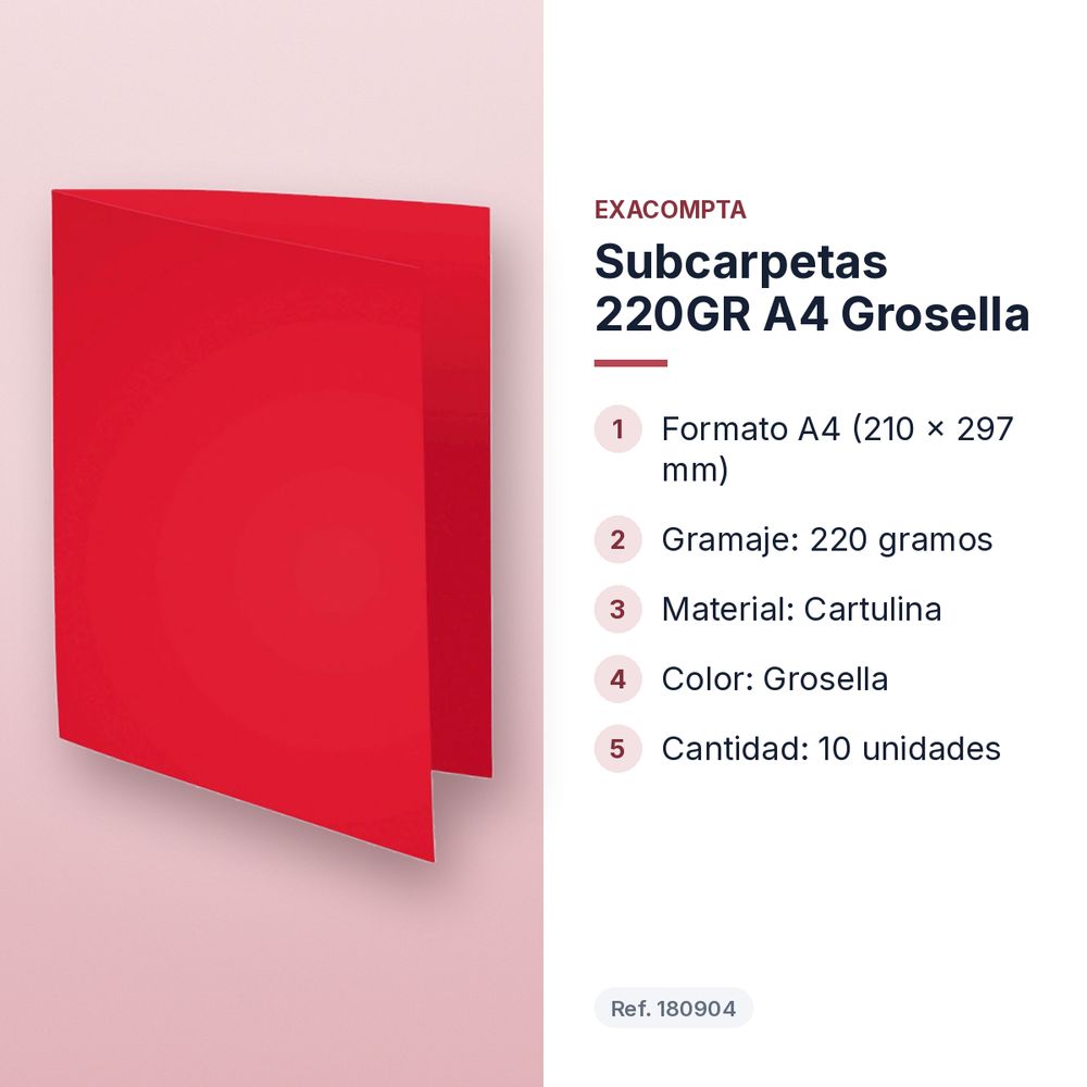 SUBCARPETAS 220GR A4 GROSELLA - características principales