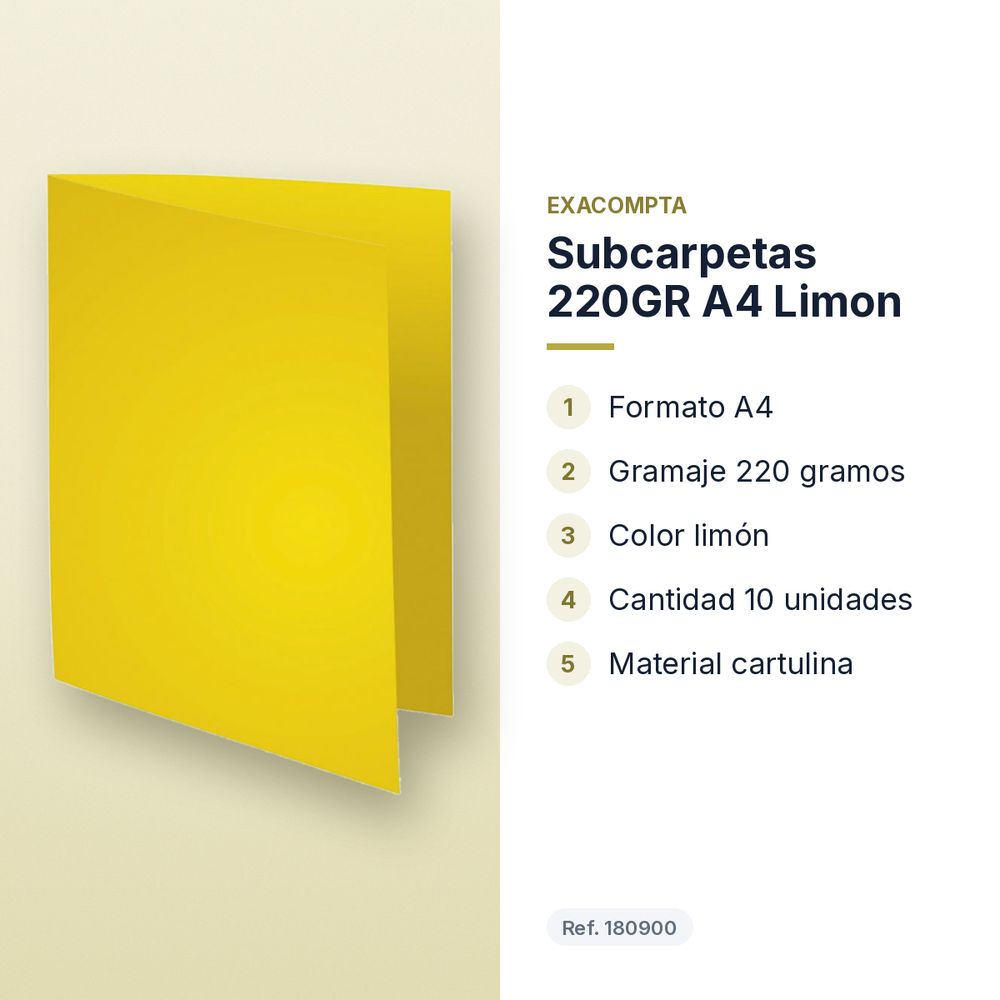 SUBCARPETAS 220GR A4 LIMON - características principales