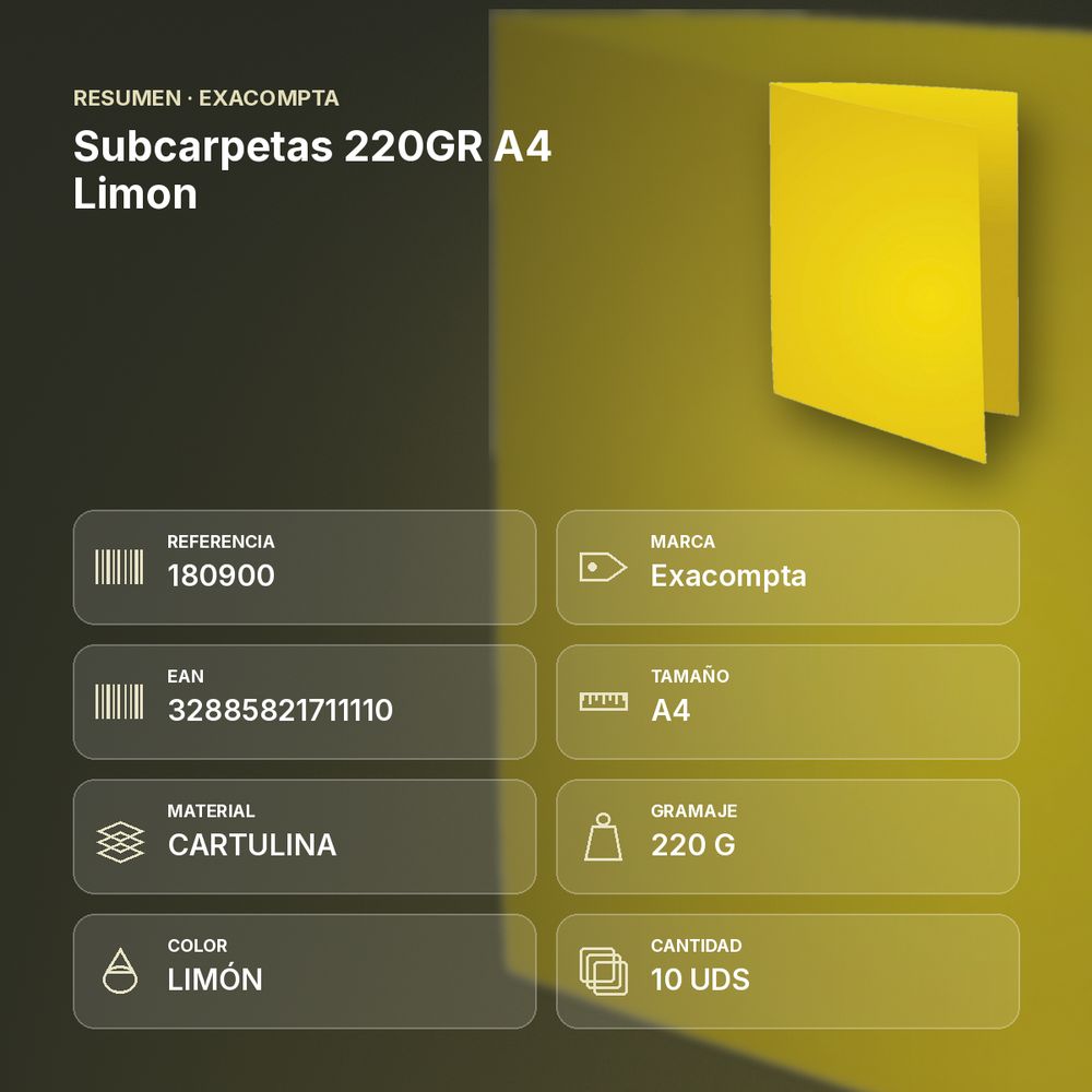 SUBCARPETAS 220GR A4 LIMON - resumen de atributos