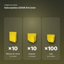 SUBCARPETAS 220GR A4 LIMON - formato de venta: paquete de 10, caja de 100
