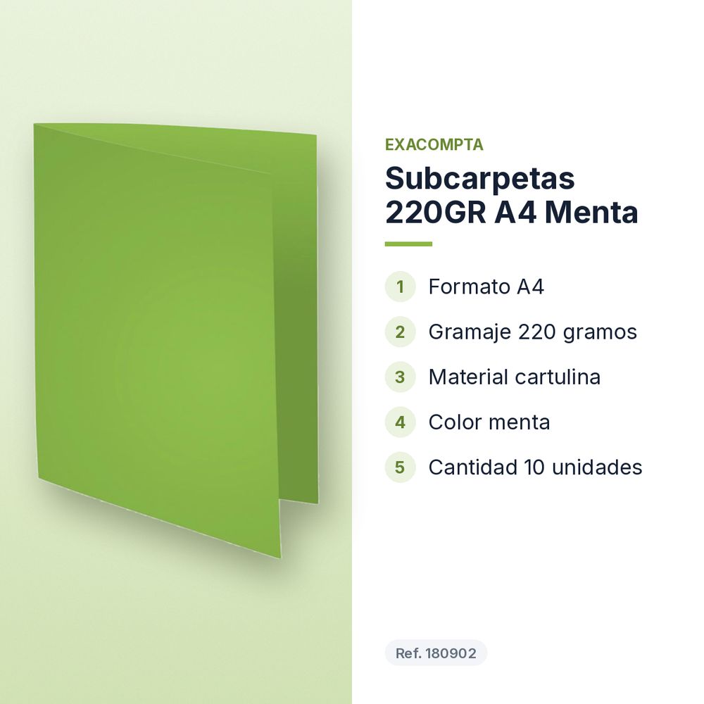 SUBCARPETAS 220GR A4 MENTA - características principales