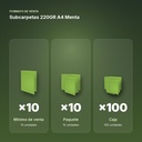 SUBCARPETAS 220GR A4 MENTA - formato de venta: paquete de 10, caja de 100