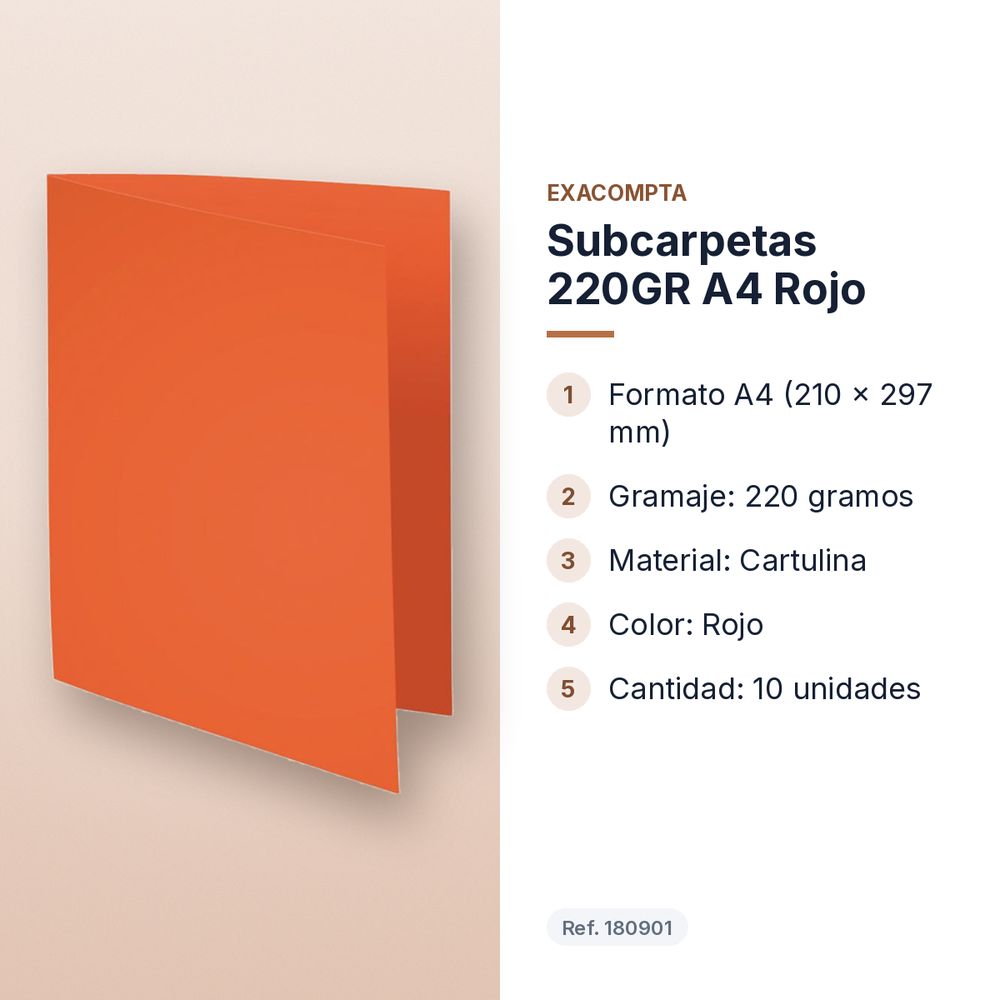 SUBCARPETAS 220GR A4 ROJO - características principales