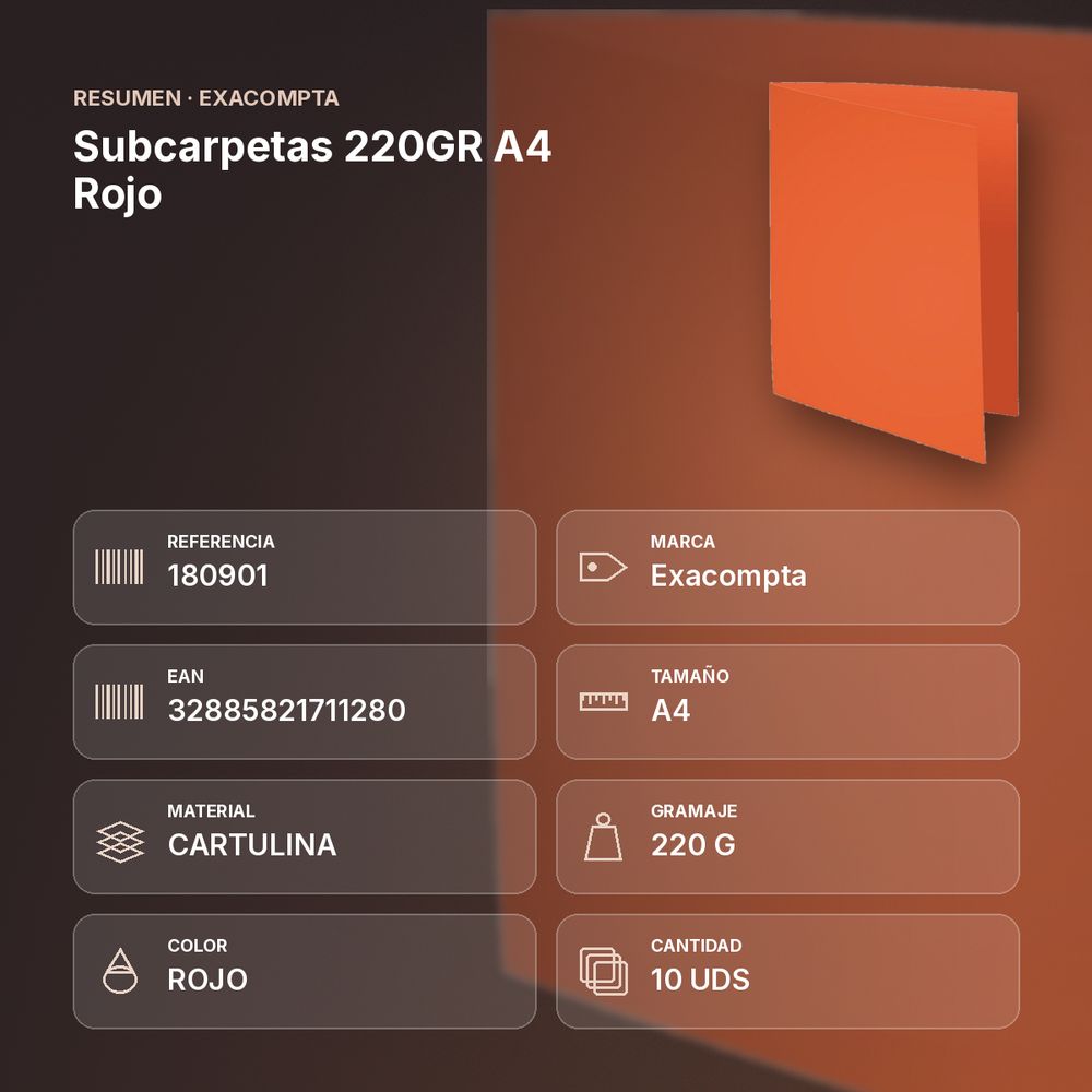SUBCARPETAS 220GR A4 ROJO - resumen de atributos