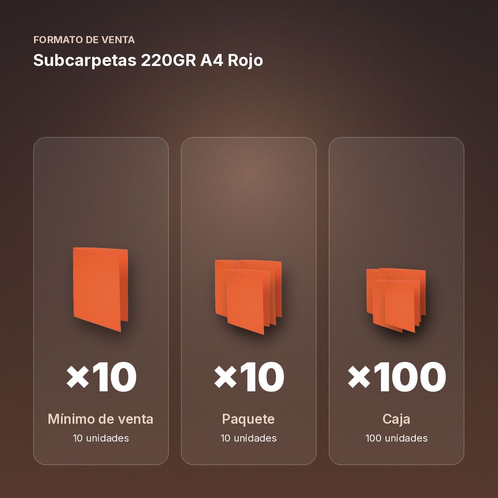 SUBCARPETAS 220GR A4 ROJO - formato de venta: paquete de 10, caja de 100