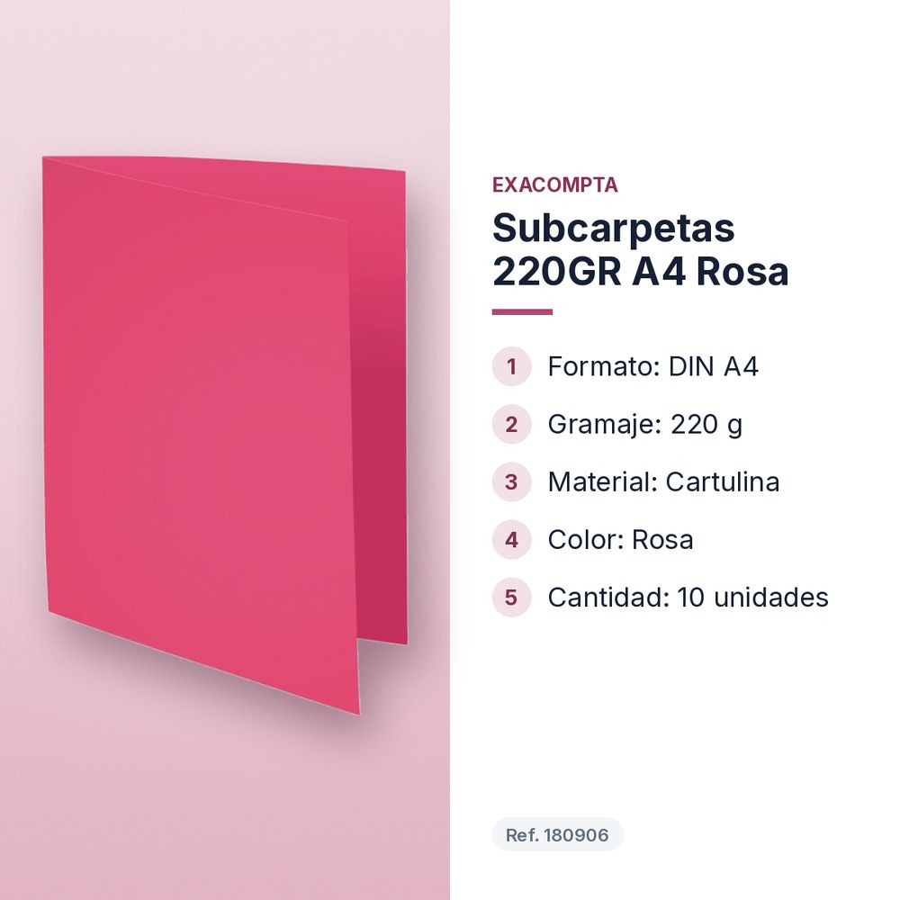 SUBCARPETAS 220GR A4 ROSA - características principales