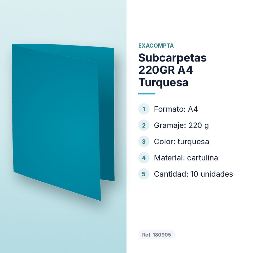 SUBCARPETAS 220GR A4 TURQUESA - características principales