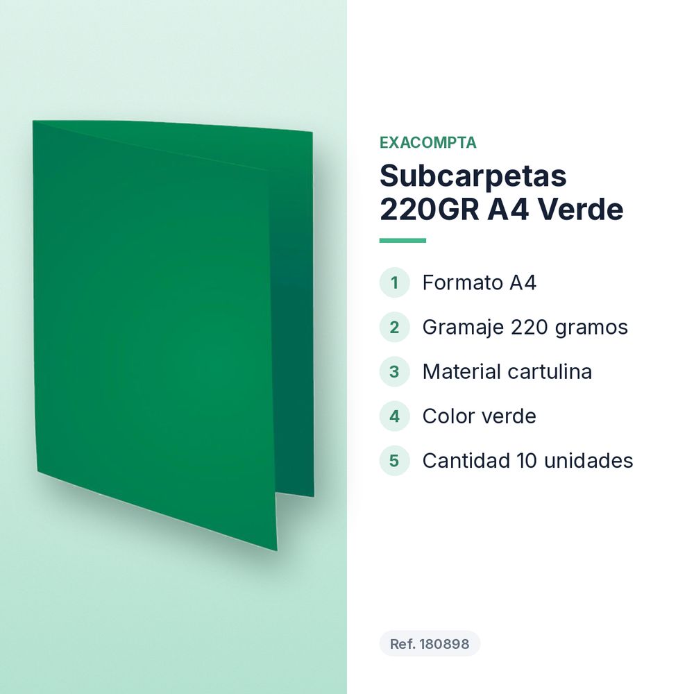 SUBCARPETAS 220GR A4 VERDE - características principales