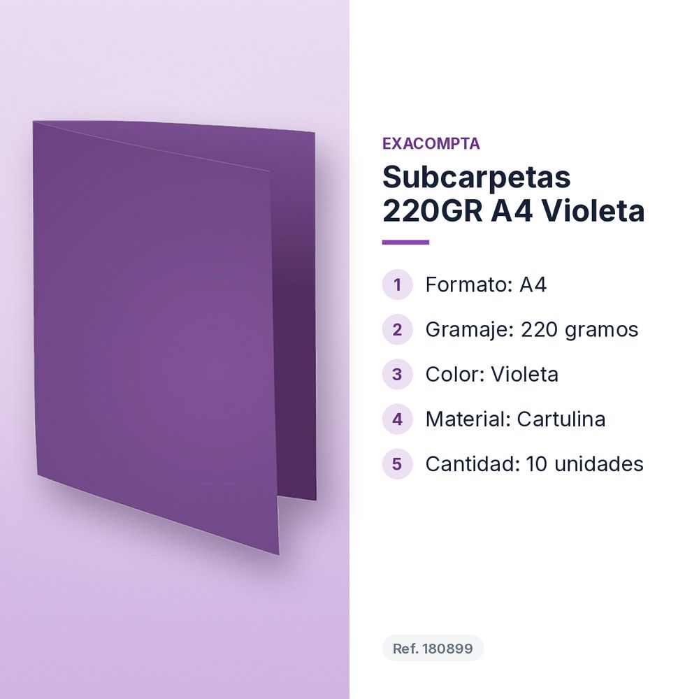 SUBCARPETAS 220GR A4 VIOLETA - características principales
