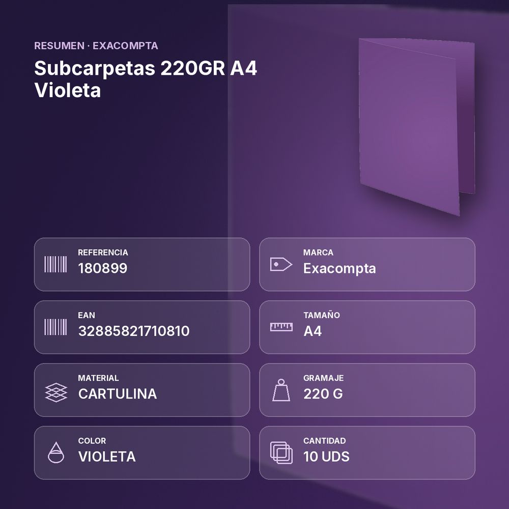 SUBCARPETAS 220GR A4 VIOLETA - resumen de atributos