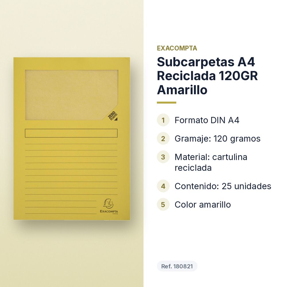 SUBCARPETAS A4 RECICLADA 120GR AMARILLO  - características principales
