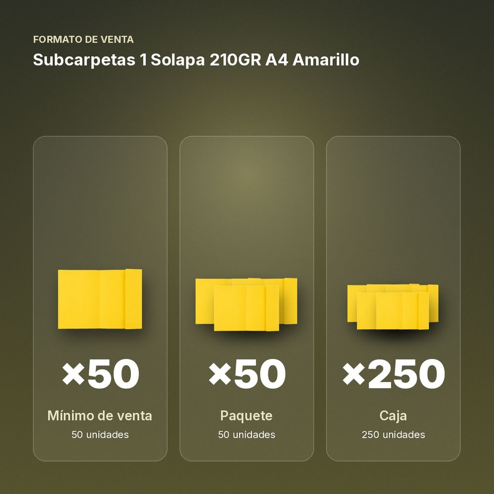 SUBCARPETAS 1 SOLAPA 210GR A4 AMARILLO - formato de venta: paquete de 50, caja de 250