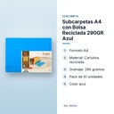 SUBCARPETAS A4 CON BOLSA RECICLADA 290GR AZUL  - características principales