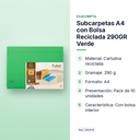 SUBCARPETAS A4 CON BOLSA RECICLADA 290GR VERDE  - características principales