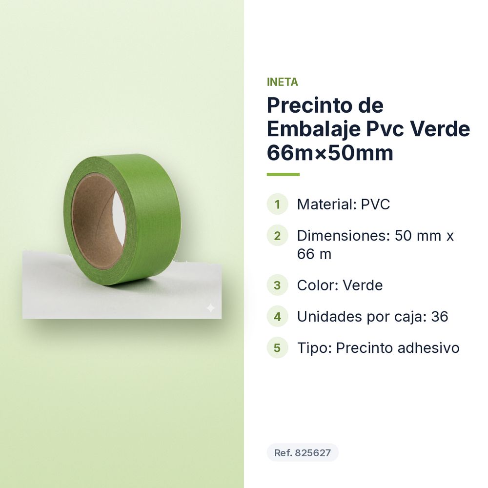 PRECINTO DE EMBALAJE PVC VERDE 66M×50MM - características principales