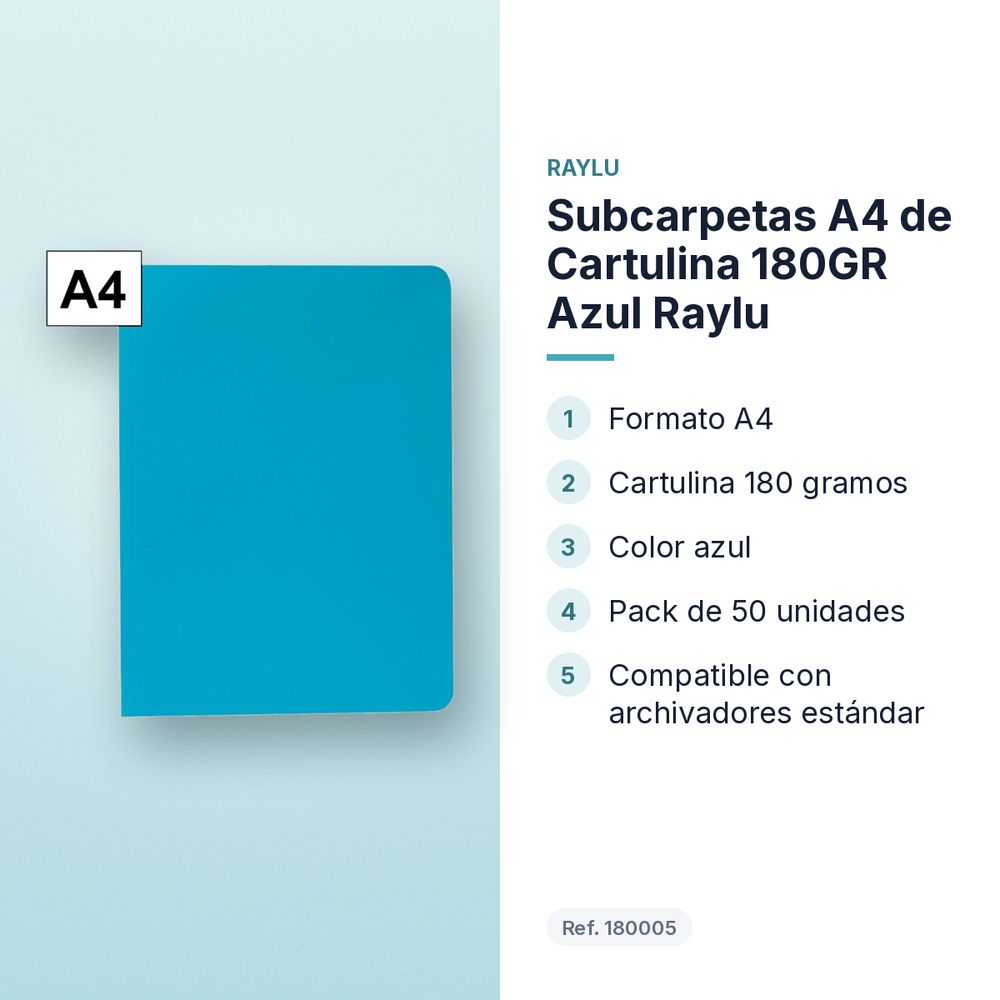 SUBCARPETAS A4 DE CARTULINA 180GR AZUL RAYLU - características principales