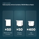 SUBCARPETAS A4 DE CARTULINA 180GR BLANCO RAYLU - formato de venta: paquete de 50, caja de 400
