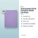 SUBCARPETAS A4 DE CARTULINA 180GR LILA RAYLU - características principales