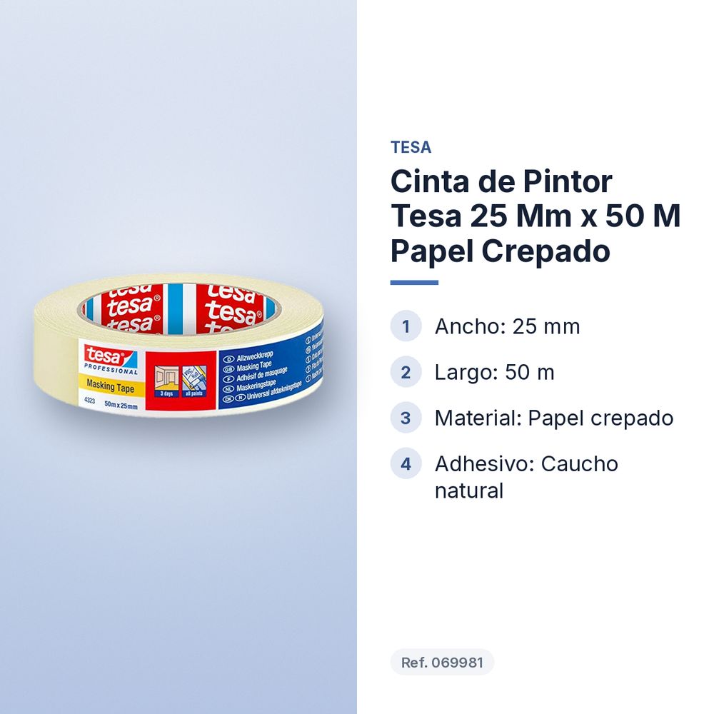 CINTA DE PINTOR TESA 25 MM X 50 M PAPEL CREPADO - características principales