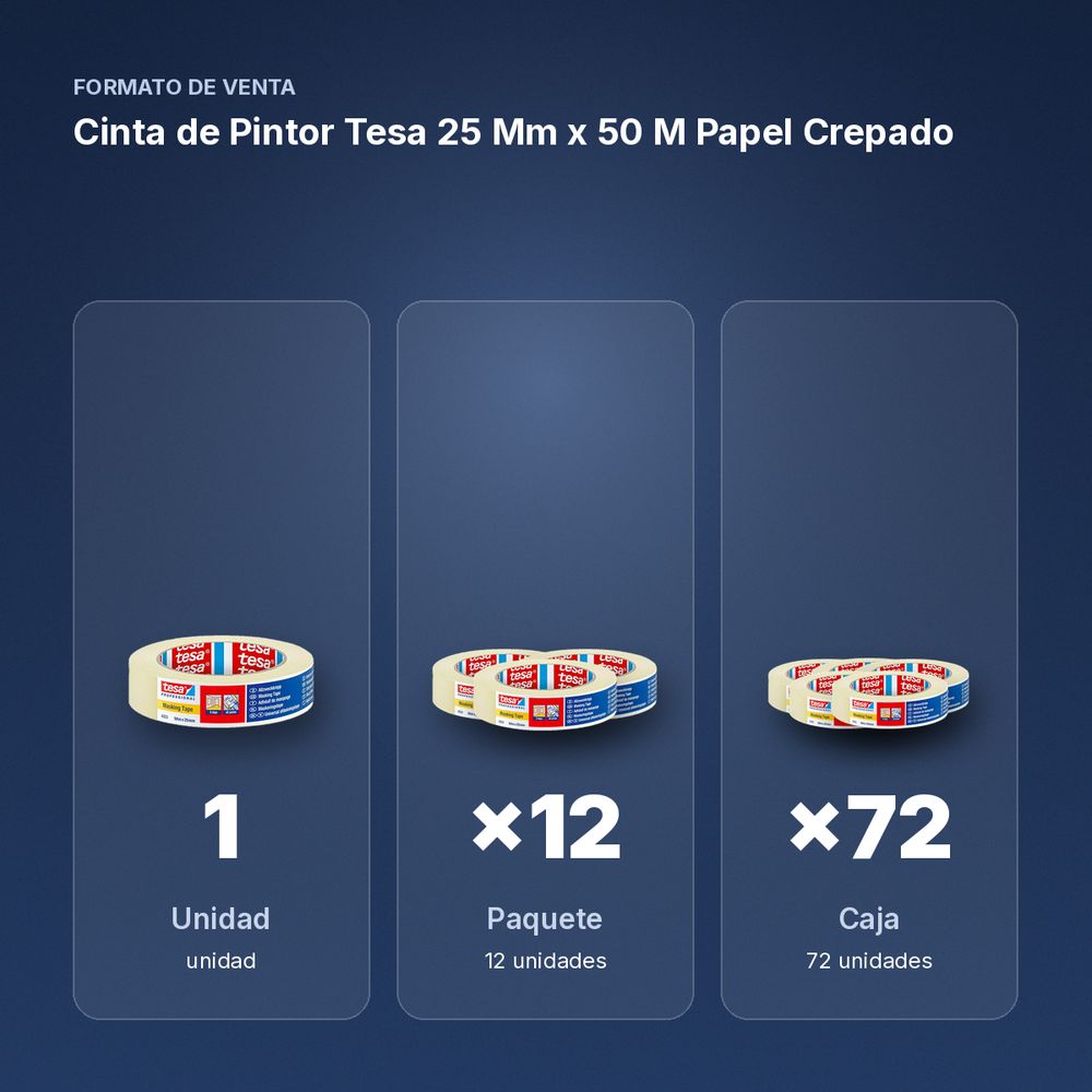 CINTA DE PINTOR TESA 25 MM X 50 M PAPEL CREPADO - formato de venta: paquete de 12, caja de 72