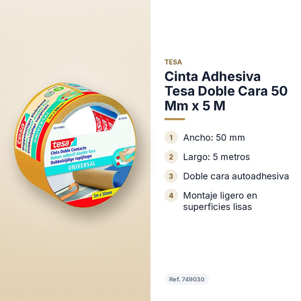 CINTA ADHESIVA TESA DOBLE CARA 50 MM X 5 M  - características principales