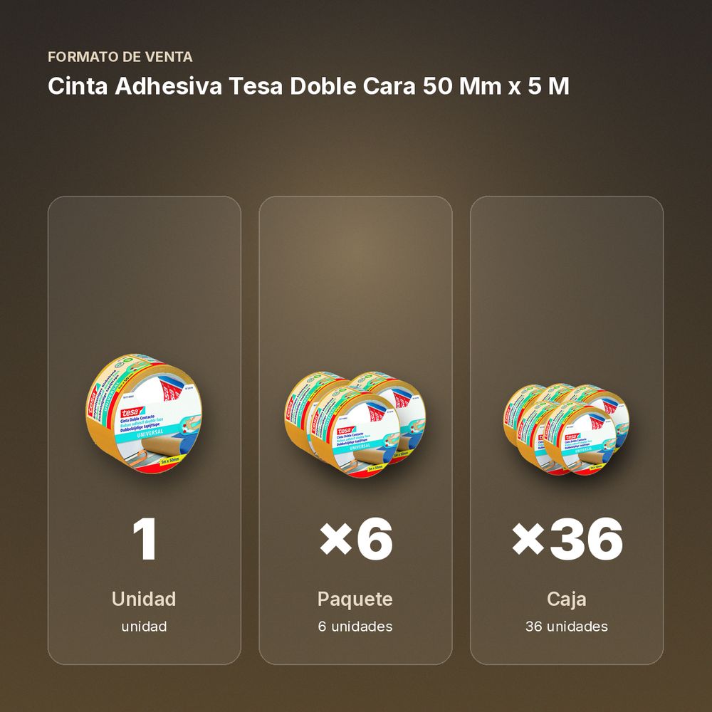 CINTA ADHESIVA TESA DOBLE CARA 50 MM X 5 M  - formato de venta: paquete de 6, caja de 36
