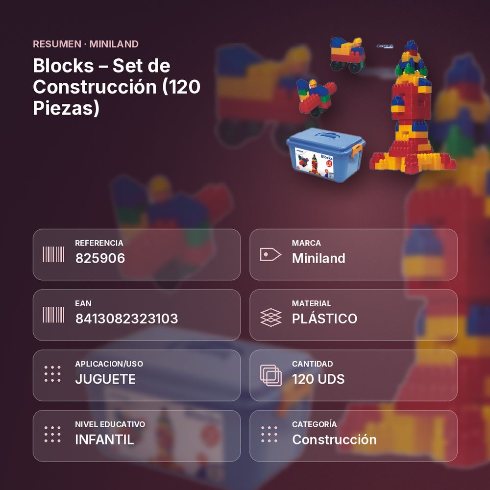 BLOCKS – SET DE CONSTRUCCIÓN (120 PIEZAS) - resumen de atributos