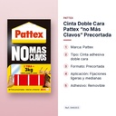 CINTA DOBLE CARA PATTEX “NO MÁS CLAVOS” PRECORTADA - características principales